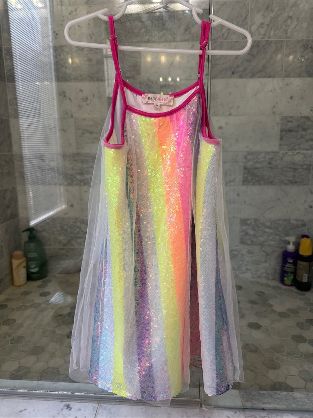 Baby Starters Girls' Neon Rainbow Sequin Dress with Pink Trim